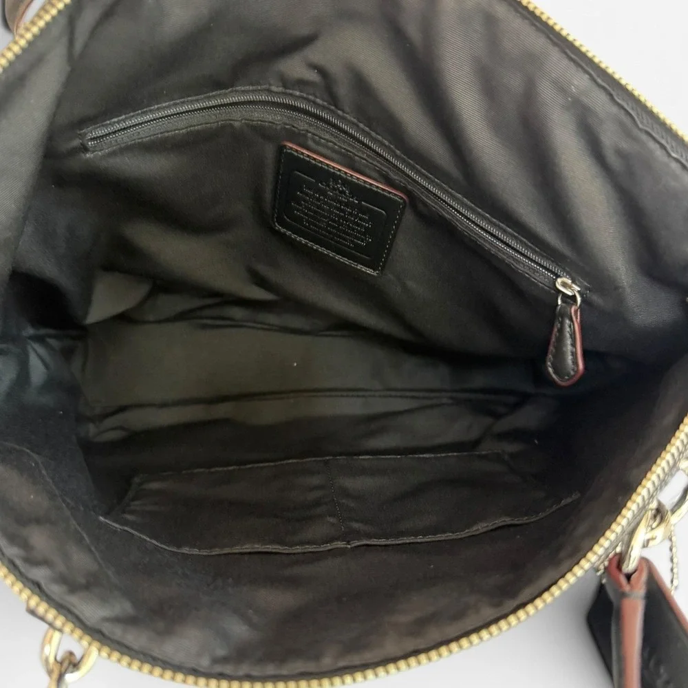 Coach Signature Canvas Tote Black Gray Zip Top Shoulder Bag Crossbody Strap - Picture 10 of 13